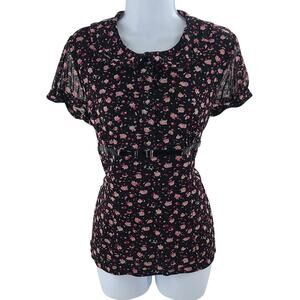 INC women's blouse black floral Size Large Whimsy Fairy grunge fairy goth Office